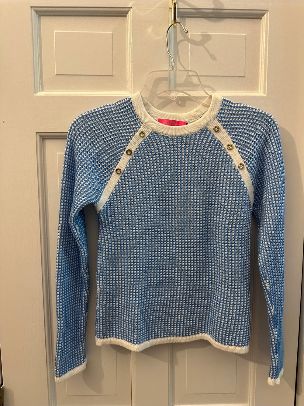 Lilly Pulitzer Sky Blue & White Button-Trim Knit Crew Sweater